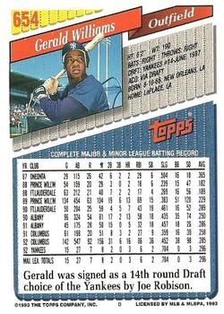 1993 Topps #654 Gerald Williams Back