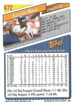 1993 Topps #672 Kevin Bass Back