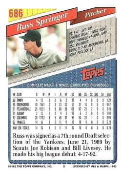 1993 Topps #686 Russ Springer Back