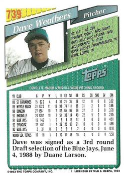1993 Topps #739 Dave Weathers Back
