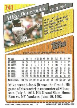 1993 Topps #741 Mike Devereaux Back