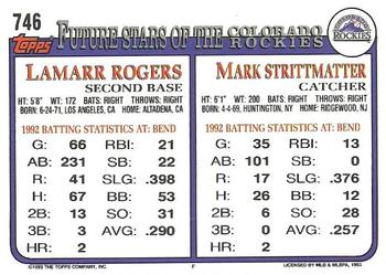 1993 Topps #746 Mark Strittmatter / Lamarr Rogers Back