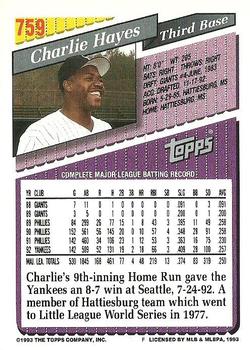 1993 Topps #759 Charlie Hayes Back