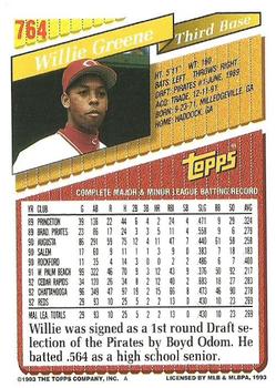 1993 Topps #764 Willie Greene Back