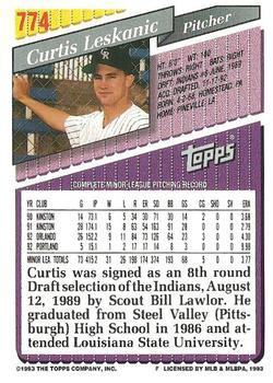 1993 Topps #774 Curtis Leskanic Back