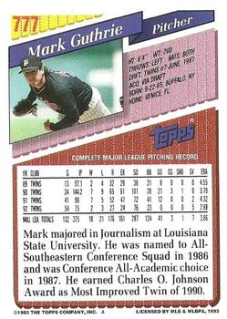 1993 Topps #777 Mark Guthrie Back