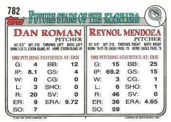1993 Topps #782 Reynol Mendoza / Dan Roman Back