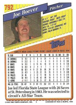 1993 Topps #792 Joe Boever Back