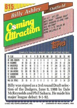 1993 Topps #815 Billy Ashley Back