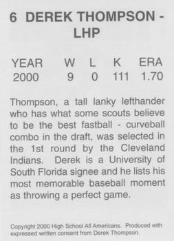 2000 High School Baseball All-Americans (Unlicensed) - Foil #6 Derek Thompson Back