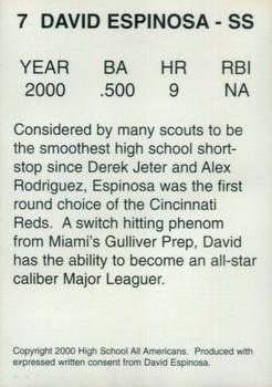 2000 High School Baseball All-Americans (Unlicensed) - Foil #7 David Espinosa Back