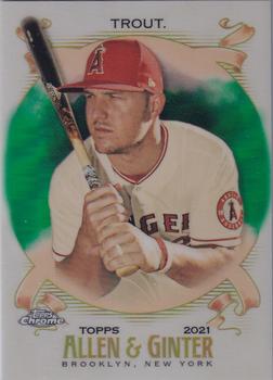 2021 Topps Allen & Ginter Chrome - Green Refractor #32 Mike Trout Front