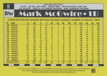 2021 Topps All-Star Rookie Cup #91 Mark McGwire Back