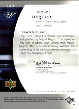 2005 Upper Deck Update - 2005 SP Authentic Update #149 Miguel Negron Back