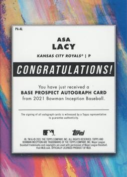 2021 Bowman Inception - Autographs #PA-AL Asa Lacy Back