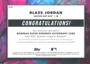 2021 Bowman Inception - Silver Signings Autographs #ISS-BJ Blaze Jordan Back
