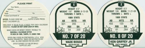 1990 MSA Super Stars Discs - Panels #7-8 Wade Boggs / Ken Griffey Jr. Back