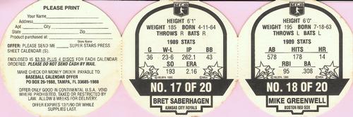 1990 MSA Super Stars Discs - Panels #17-18 Bret Saberhagen / Mike Greenwell Back