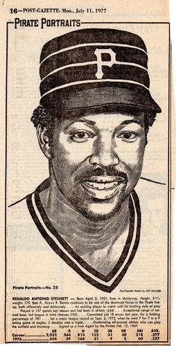 1977 Pittsburgh Post-Gazette Pittsburgh Pirates Portraits #25 Rennie Stennett Front