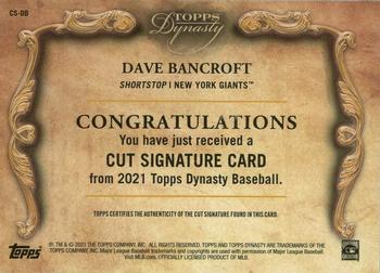 2021 Topps Dynasty - Dynasty Cut Signatures #CS-DB Dave Bancroft Back