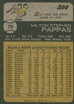2022 Topps Heritage - 50th Anniversary Buybacks #70 Milt Pappas Back