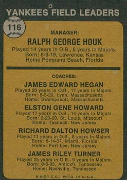 2022 Topps Heritage - 50th Anniversary Buybacks #116 Yankees Field Leaders (Ralph Houk / Jim Hegan / Elston Howard / Dick Howser / Jim Turner) Back