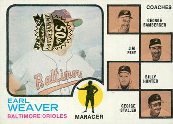 2022 Topps Heritage - 50th Anniversary Buybacks #136 Orioles Field Leaders (Earl Weaver / George Bamberger / Jim Frey / Billy Hunter / George Staller) Front
