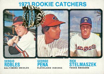2022 Topps Heritage - 50th Anniversary Buybacks #601 1973 Rookie Catchers (Sergio Robles / George Pena / Rick Stelmaszek) Front