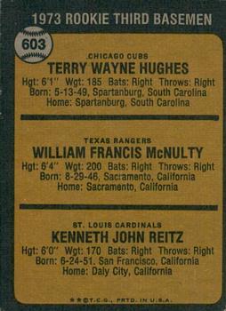 2022 Topps Heritage - 50th Anniversary Buybacks #603 1973 Rookie Third Basemen (Terry Hughes / Bill McNulty / Ken Reitz) Back