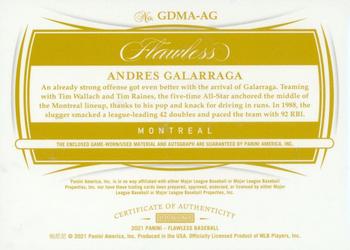 2021 Panini Flawless - Greats Dual Memorabilia Autographs Platinum #GDMA-AG Andres Galarraga Back