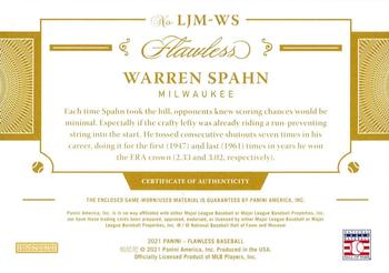 2021 Panini Flawless - Legends Jumbo Materials Platinum #LJM-WS Warren Spahn Back