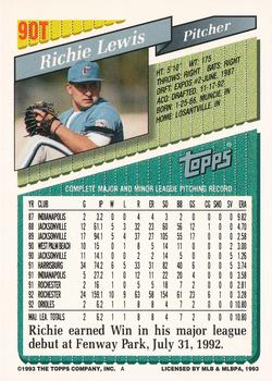 1993 Topps Traded #90T Richie Lewis Back