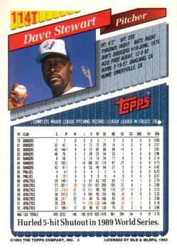 1993 Topps Traded #114T Dave Stewart Back