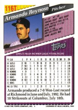 1993 Topps Traded #116T Armando Reynoso Back