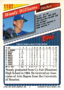 1993 Topps Traded #118T Woody Williams Back