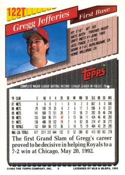 1993 Topps Traded #122T Gregg Jefferies Back