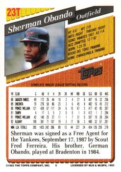 1993 Topps Traded #23T Sherman Obando Back