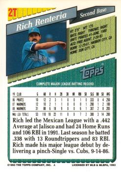 1993 Topps Traded #2T Rich Renteria Back