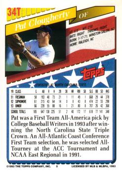 1993 Topps Traded #34T Pat Clougherty Back