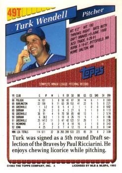 1993 Topps Traded #49T Turk Wendell Back