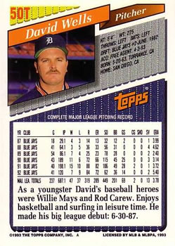 1993 Topps Traded #50T David Wells Back