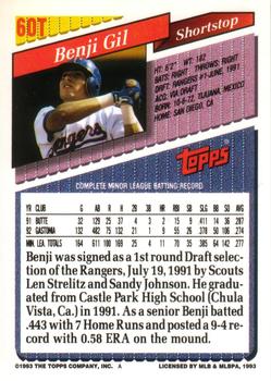 1993 Topps Traded #60T Benji Gil Back