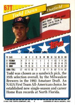 1993 Topps Traded #67T Todd Dunn Back