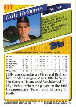 1993 Topps Traded #87T Hilly Hathaway Back