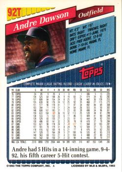 1993 Topps Traded #92T Andre Dawson Back