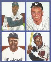 1995 JSW All-Stars '35 Goudey 4 on 1 Blue Border (Unlicensed) #NNO Ernie Banks / Mickey Mantle / Jackie Robinson / Hank Aaron Front