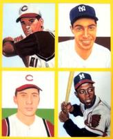 1995 JSW All-Stars '35 Goudey 4 on 1 Yellow Border (Unlicensed) #NNO Pete Rose / Joe DiMaggio / Johnny Bench / Hank Aaron Front