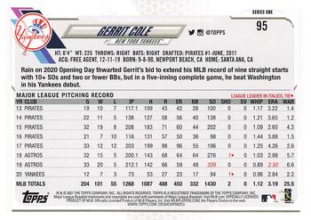 2021 Topps - Employee Edition #95 Gerrit Cole Back