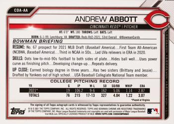 2021 Bowman Draft - Chrome Draft Pick Autographs #CDA-AA Andrew Abbott Back