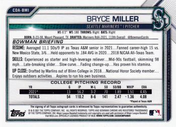 2021 Bowman Draft - Chrome Draft Pick Autographs #CDA-BMI Bryce Miller Back